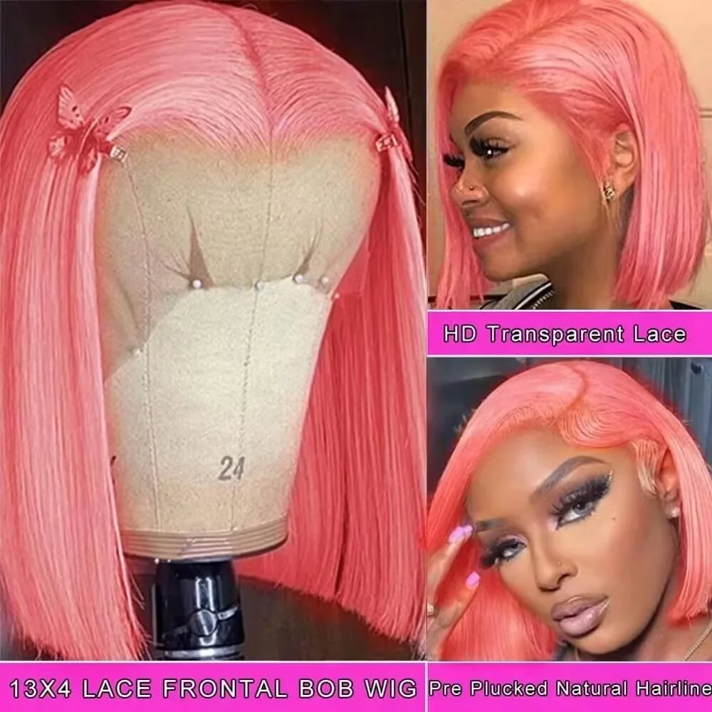 Pre Parted 13X4 Lace Front Bob Wig - 10-дюймовые розовые парики-боб из натуральных волос,