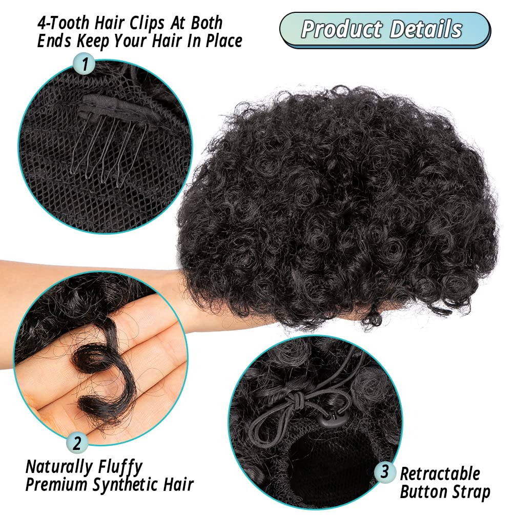Синтетический афро-пуховик на  – обзор и цена Drawstring Afro Curly Puff Ponytail