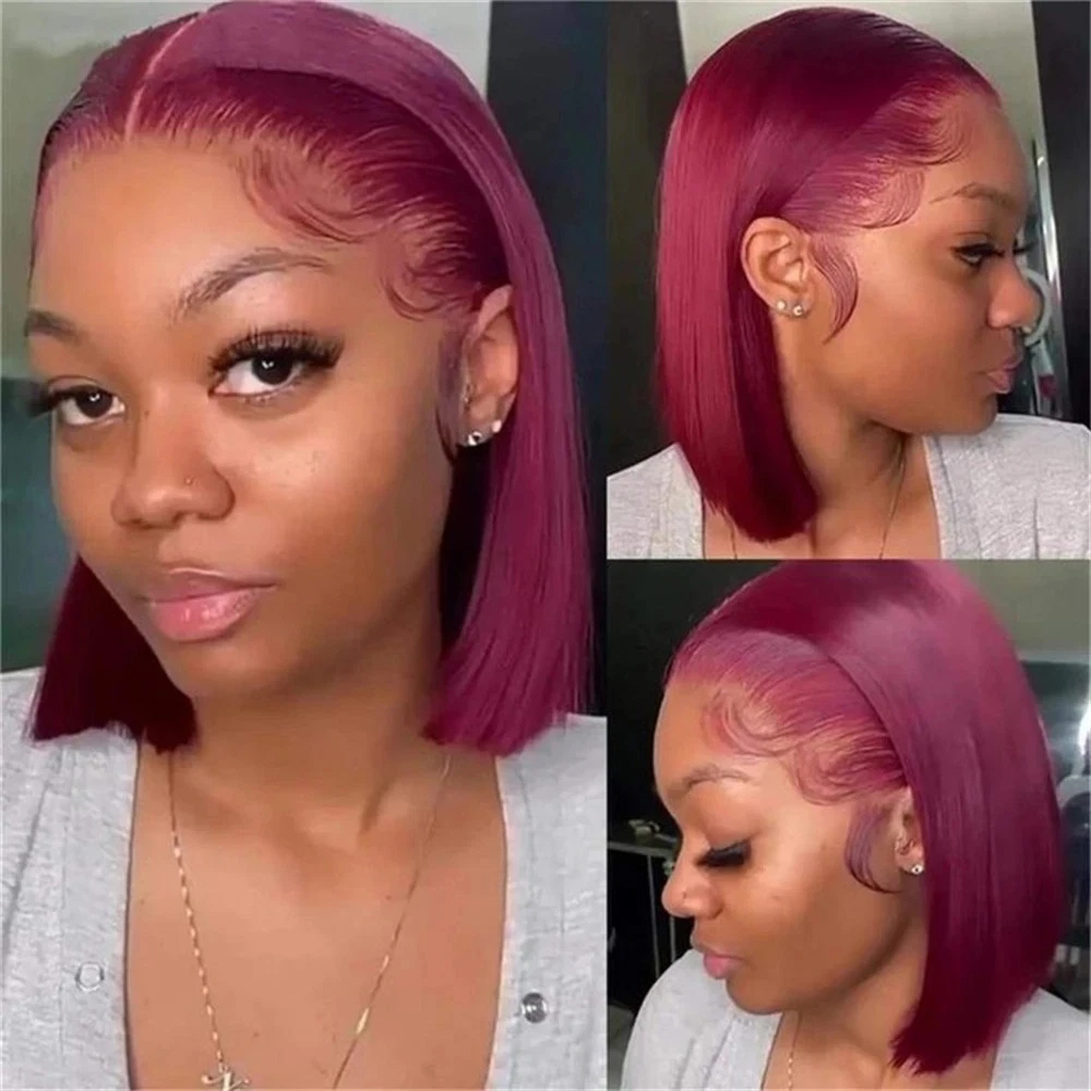 Цвет 99J, бордовый, короткие п – обзор и цена Pre Parted 13X4 Lace Front Bob Wig