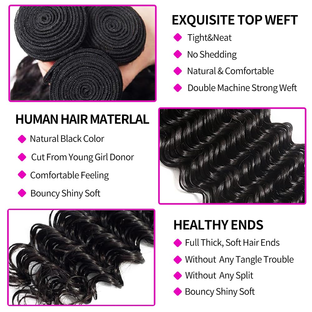 Пучки человеческих волос с зас – обзор и цена Deep Wave 3 Bundles With Closure